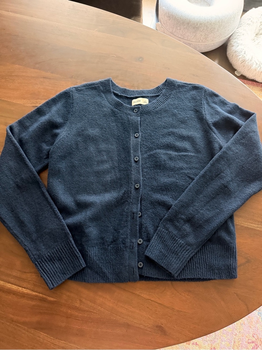 Hollister Navy Button-Front Crewneck Cardigan